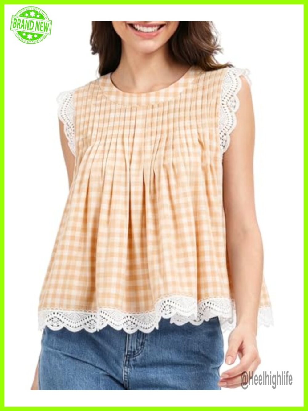 Lace Trim Pleated Tank Top Cute Summer Flowy Peplum Tops